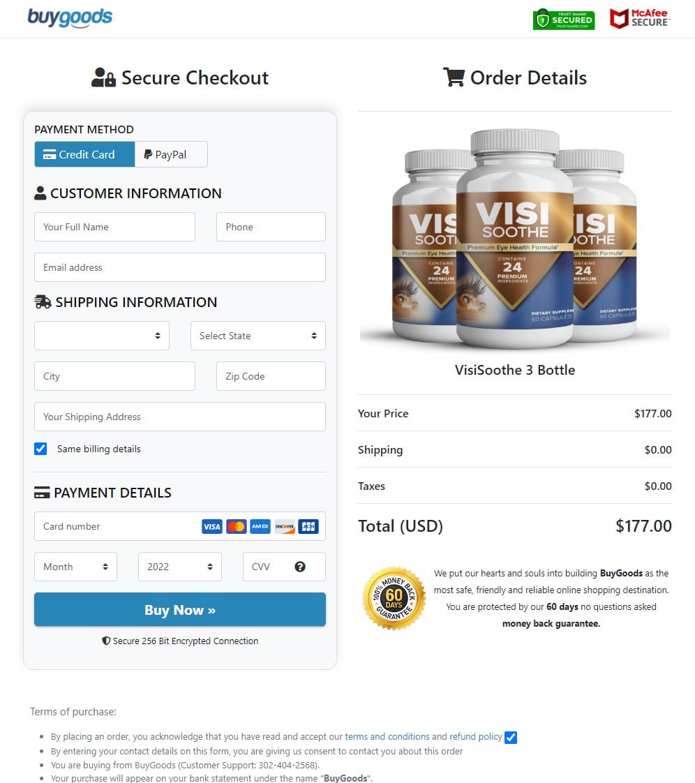 VisiSoothe Order Page